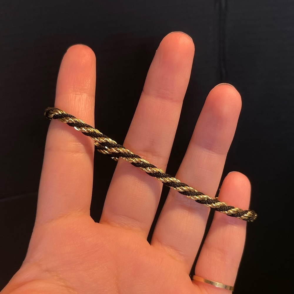 Trifari gold tone black rope chain bracelet
